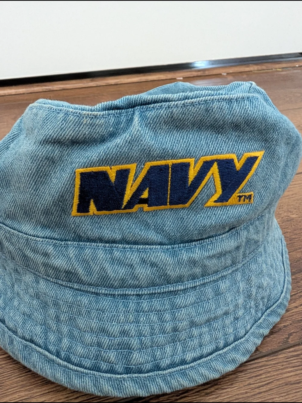 Embroidered Navy Light Blue Denim Bucket Hat